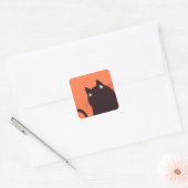 オレンジおもしろい色に黒猫が可愛い スクエアシール (封筒)