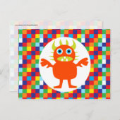 オレンジおもしろい色の怪物の生き物の明るいカラーブロック ポストカード (正面/裏面)