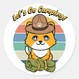 オレンジおもしろい色の猫がキャンプに行きたい ラウンドシール