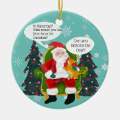 オレンジおもしろい色の猫がサンタにカスタム訪れる セラミックオーナメント (正面)