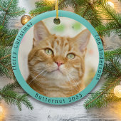 オレンジおもしろい色の猫がサンタにカスタム訪れる セラミックオーナメント