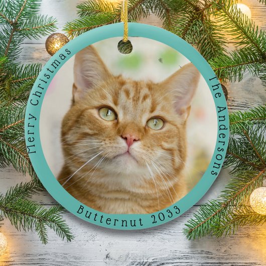 オレンジおもしろい色の猫がサンタにカスタム訪れる セラミックオーナメント