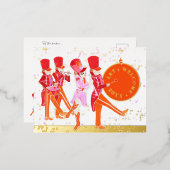 オレンジおもしろい赤の水色のナツクラッカー 箔シーズンポストカード (正面/裏面)
