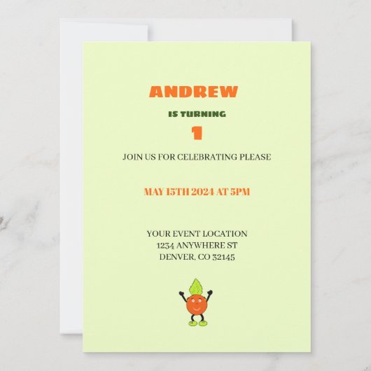 オレンジおもしろい 招待状 (裏面)