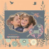 オレンジおよびばら色のシカのクリスマスの休日の写真カード シーズンカード