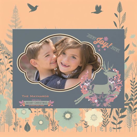 オレンジおよびばら色のシカのクリスマスの休日の写真カード シーズンカード