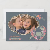 オレンジおよびばら色のシカのクリスマスの休日の写真カード シーズンカード (正面)