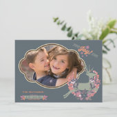 オレンジおよびばら色のシカのクリスマスの休日の写真カード シーズンカード (スタンド正面)