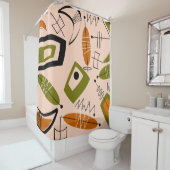 オレンジおよびオリーブ色世紀半ばのモダンの抽象芸術 シャワーカーテン (インサイチュ)