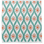 オレンジおよびティール（緑がかった色）の抽象芸術 シャワーカーテン (正面)