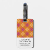 オレンジおよびピンクのカスタムな写真バイアス格子縞 ラゲッジタグ (裏面縦)