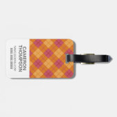 オレンジおよびピンクのカスタムな写真バイアス格子縞 ラゲッジタグ (裏面横)
