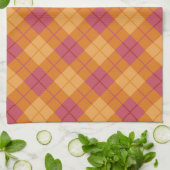 オレンジおよびピンクのバイアス格子縞 キッチンタオル (折り畳み)