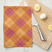 オレンジおよびピンクのバイアス格子縞 キッチンタオル (四つ折り)