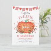 オレンジおよびピンク女の子のカボチャ誕生日の招待状 招待状 (スタンド正面)