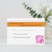 オレンジおよびピンク装飾用の結婚RSVP 出欠カード (スタンド正面)