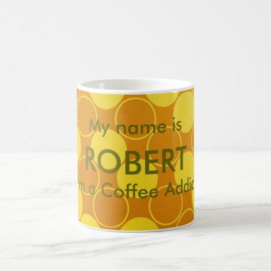 オレンジおよびブラウンの円のコーヒー常習者 コーヒーマグカップ (中央)