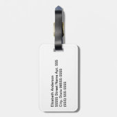 オレンジおよびブルーグレーシェブロンは名前と縞で飾ります ラゲッジタグ (裏面縦)