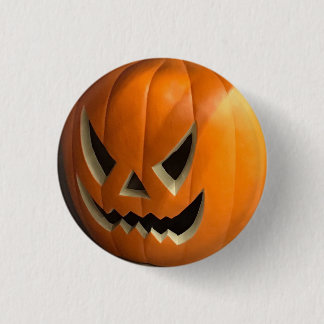 オレンジおよび気色悪いカボチャ顔ハロウィンを怒って下さい 缶バッジ