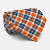オレンジおよび濃紺のスポーティな格子縞 ネクタイ (ロール)