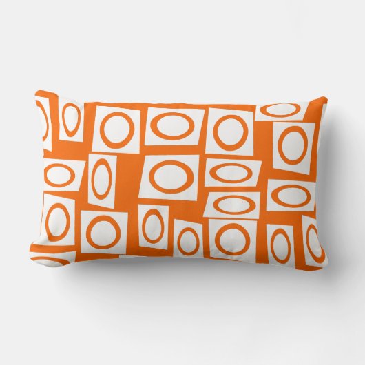 オレンジおよび白いおもしろいの円の正方形パターン ランバークッション (正面)