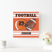 オレンジおよび白いフットボールのスポーツ|は個人化なります スクエア壁時計 (ホーム)