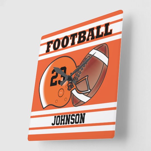 オレンジおよび白いフットボールのスポーツ|は個人化なります スクエア壁時計 (傾斜)