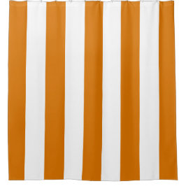 オレンジおよび白い縦ストライプ シャワーカーテン