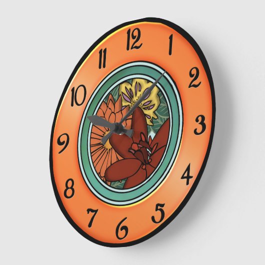 オレンジおよび緑の芸術そして技術の花のプレート ラージ壁時計 (傾斜)