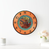 オレンジおよび緑の芸術そして技術の花のプレート ラージ壁時計 (ホーム)