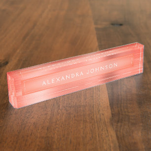 オレンジおよび赤いホイルのモダンビジネス デスクネームプレート