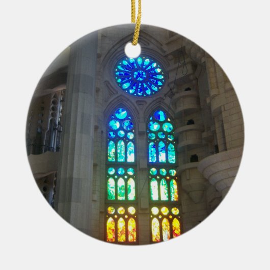 オレンジおよび青のステンドグラス セラミックオーナメント (正面)