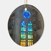 オレンジおよび青のステンドグラス セラミックオーナメント (左)