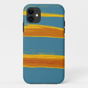 オレンジおよび青の油性ペイントのモダンのストライプなグラフィック iPhone 11 ケース