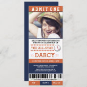 オレンジおよび青の野球のベビーシャワーのパーティーの招待 招待状 (正面/裏面)