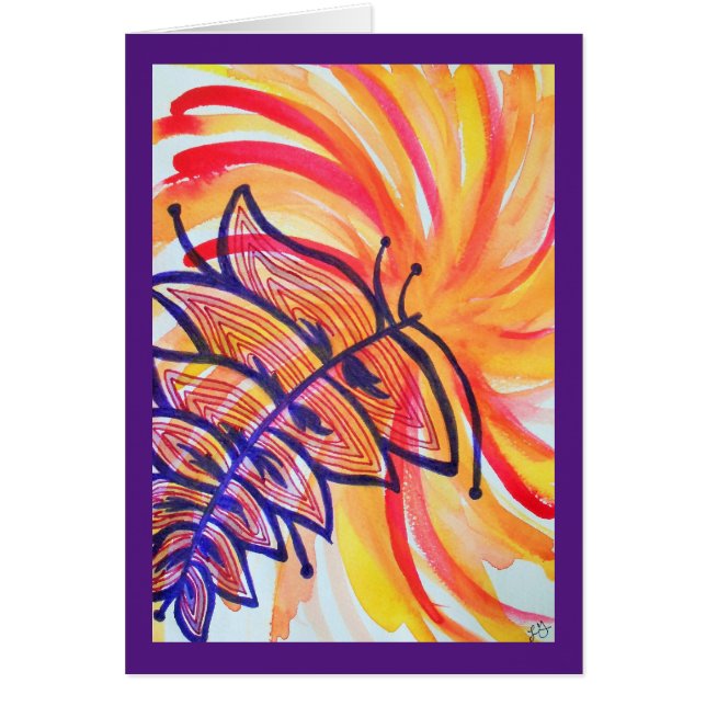 オレンジおよび黄色および紫色の羽の爆発 (正面)