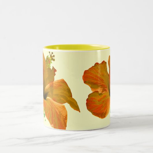 オレンジおよび黄色のハイビスカス ツートーンマグカップ (中央)