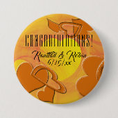 オレンジおよび黄色のハートの背景|のハートの輪郭 缶バッジ (正面)