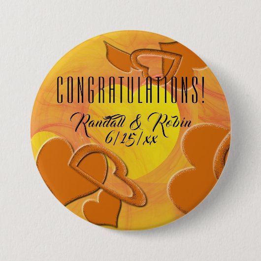 オレンジおよび黄色のハートの背景|のハートの輪郭 缶バッジ (正面)