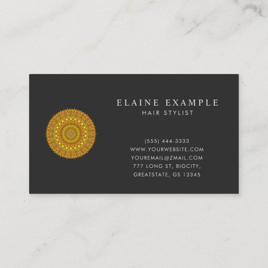 オレンジおよび黄色の調子の花の華美な曼荼羅 名刺 (裏面)