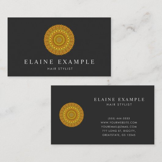 オレンジおよび黄色の調子の花の華美な曼荼羅 名刺 (正面/裏面)