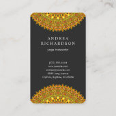 オレンジおよび黄色の調子の花の華美な曼荼羅 名刺 (裏面)
