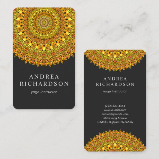 オレンジおよび黄色の調子の花の華美な曼荼羅 名刺 (正面/裏面)