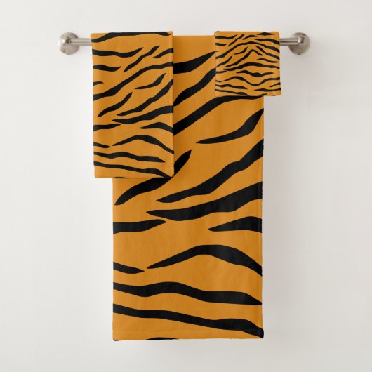 オレンジおよび黒いトラは縞で飾ります バスタオルセット (インサイチュ)