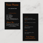 オレンジおよび黒いプロフィールカード コーリングカード (正面/裏面)