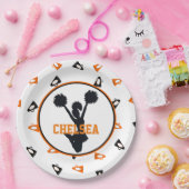 オレンジおよび黒いメガホンのチアリーダーのパーティー ペーパープレート (パーティー)