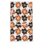 オレンジおよび黒いレトロの花模様 スモールペーパーバッグ (裏面)