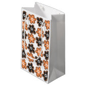 オレンジおよび黒いレトロの花模様 スモールペーパーバッグ (正面アングル)