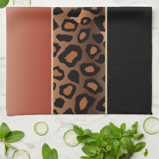 オレンジおよび黒い燃やされるヒョウのアニマルプリント キッチンタオル (折り畳み)