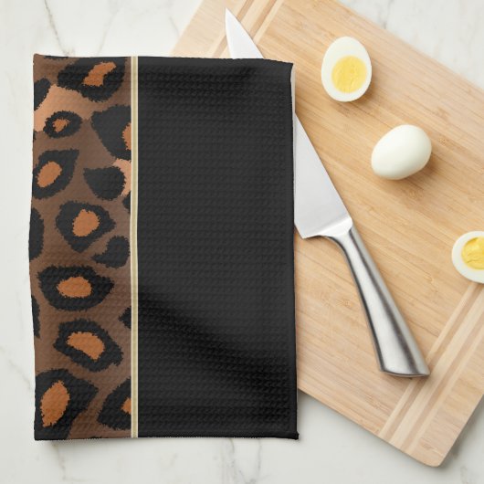 オレンジおよび黒い燃やされるヒョウのアニマルプリント キッチンタオル (四つ折り)